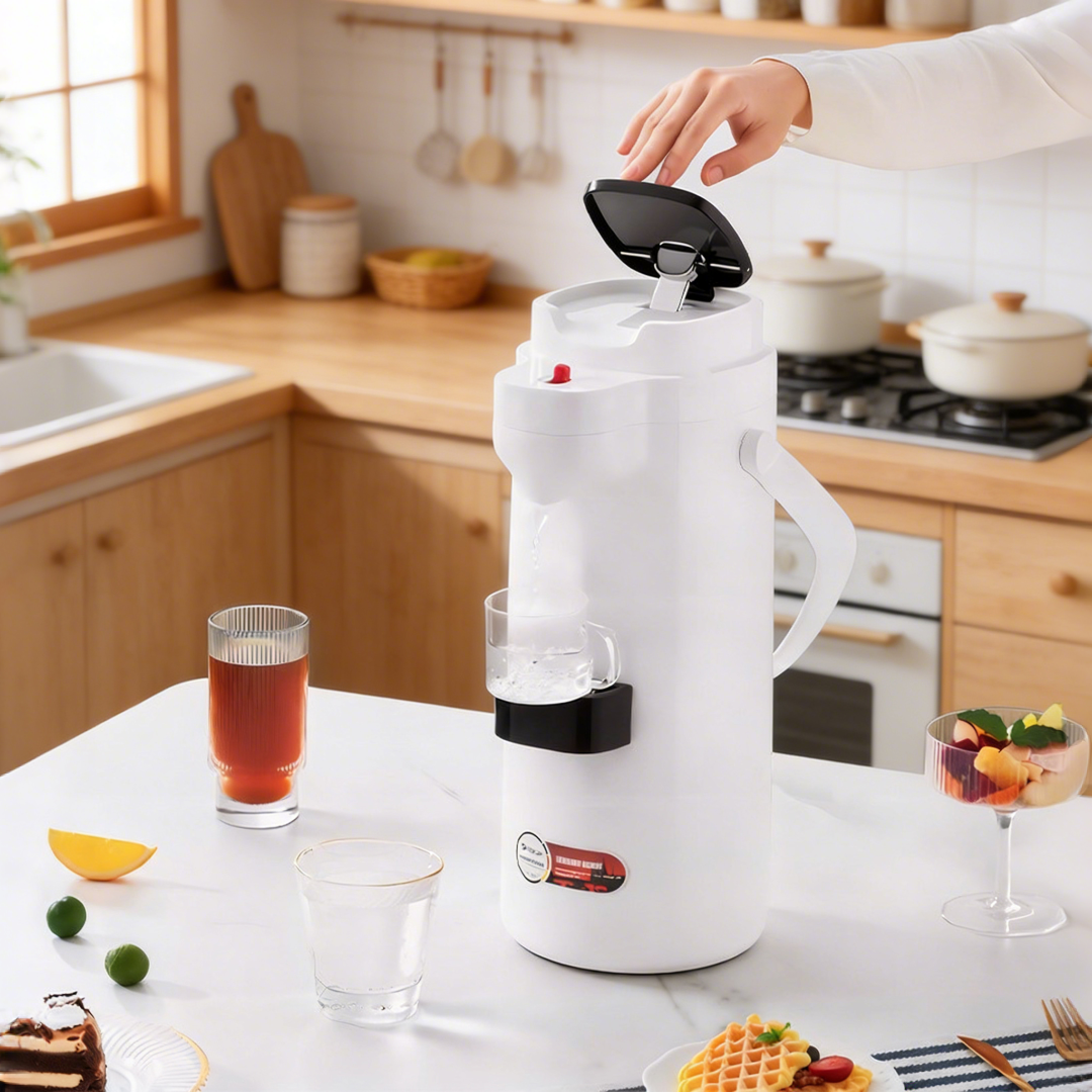 1.0L Stainless Steel Coffee Airpot Thermal Carafe Dispenser Pump with 12 to 24 Hours Vacuum Insulation for Boiling Water Safe