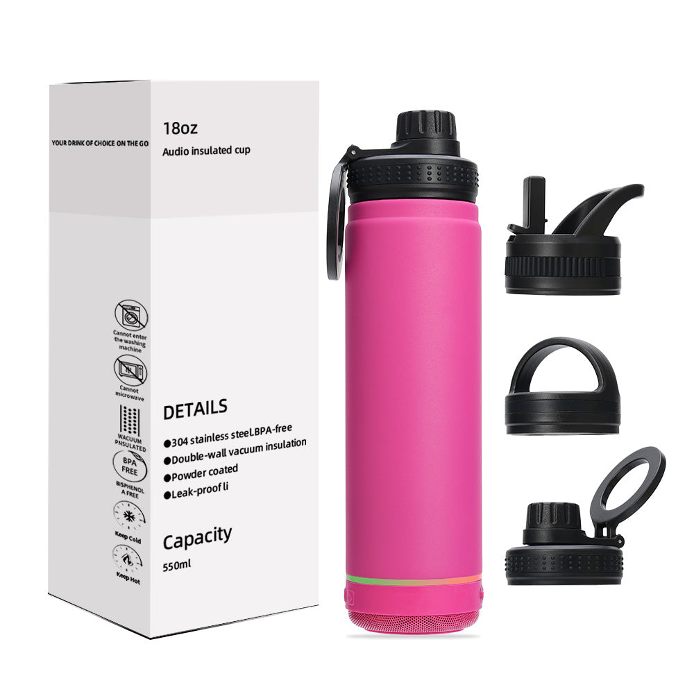 14oz Smart Metal Water Bottle for Gym and Outdoor Use Featuring a Magnetic Cell Phone Holder and a High Quality Bluetooth Speaker