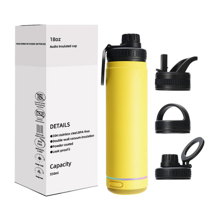 14oz Smart Metal Water Bottle for Gym and Outdoor Use Featuring a Magnetic Cell Phone Holder and a High Quality Bluetooth Speaker