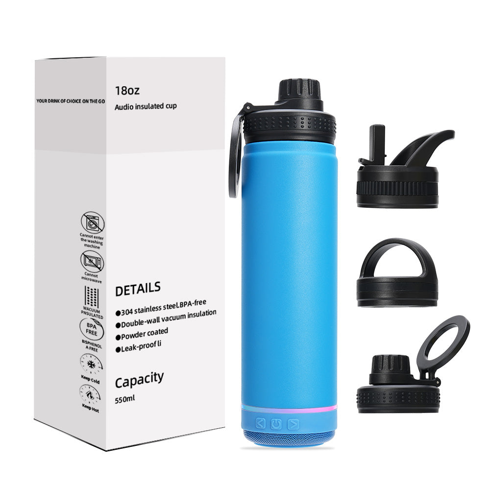14oz Smart Metal Water Bottle for Gym and Outdoor Use Featuring a Magnetic Cell Phone Holder and a High Quality Bluetooth Speaker