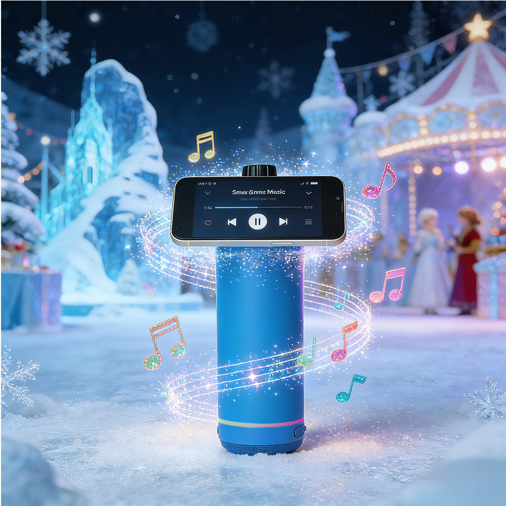 14oz Smart Metal Water Bottle for Gym and Outdoor Use Featuring a Magnetic Cell Phone Holder and a High Quality Bluetooth Speaker