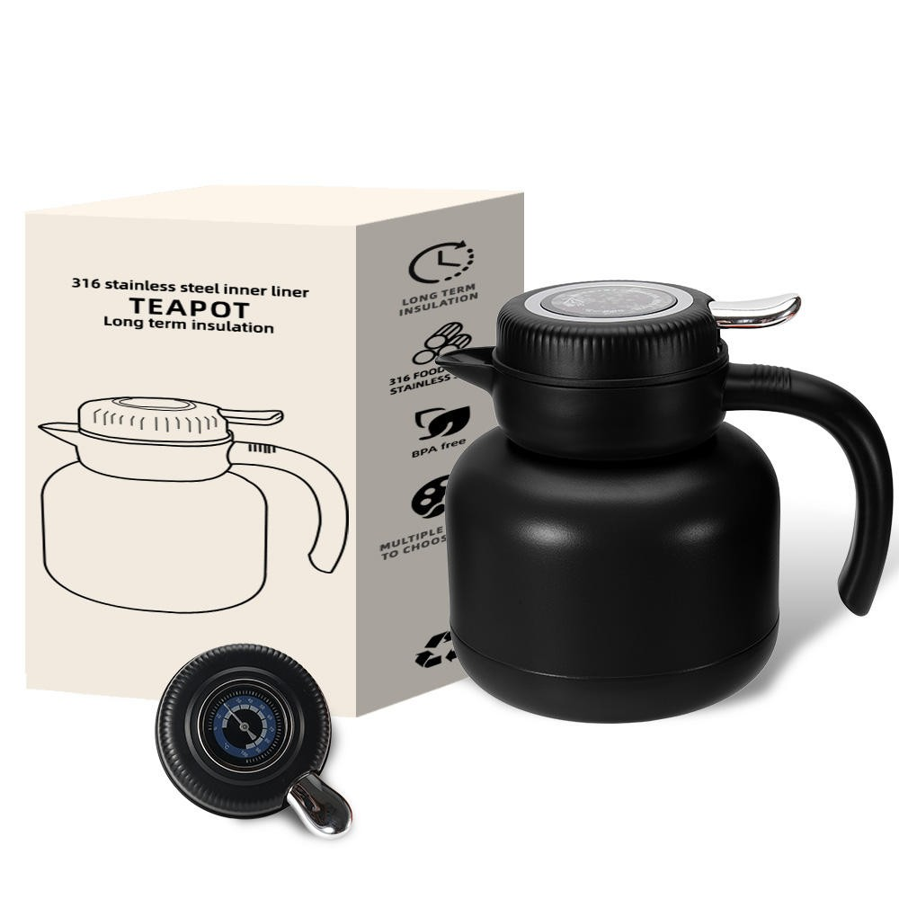 1.5L Glass Lined Stainless Steel Vacuum Thermos with Mechanical Temperature Measurement and Tea Strainer