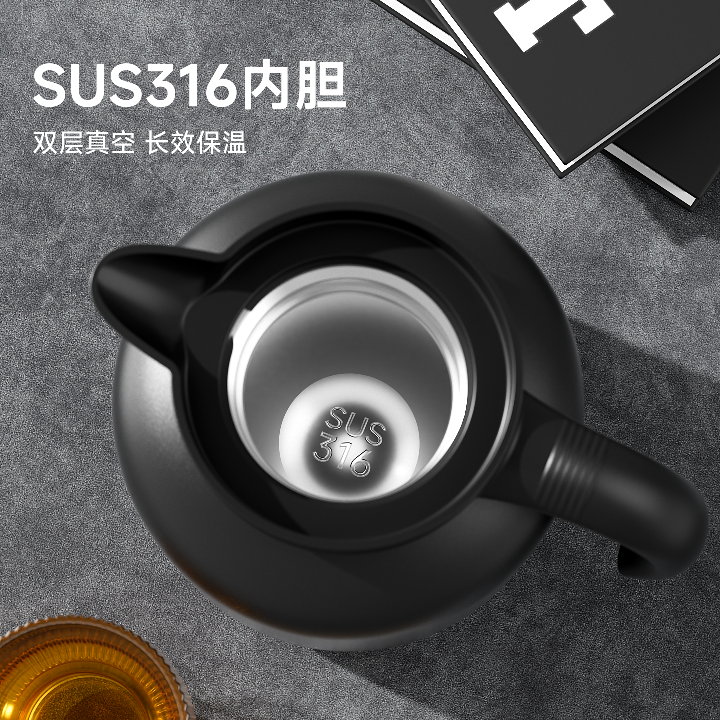 1.5L Glass Lined Stainless Steel Vacuum Thermos with Mechanical Temperature Measurement and Tea Strainer