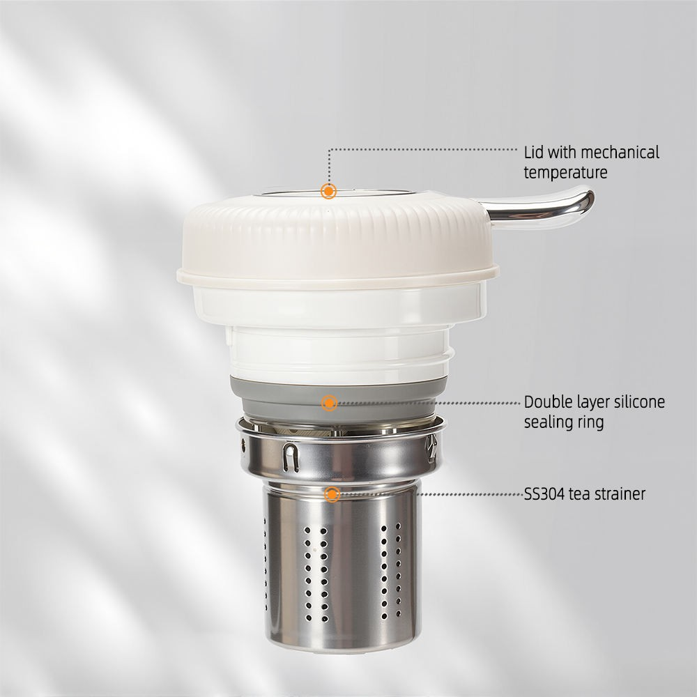 1.5L Glass Lined Stainless Steel Vacuum Thermos with Mechanical Temperature Measurement and Tea Strainer