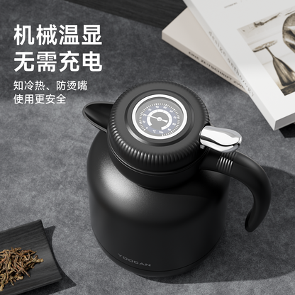 1.5L Glass Lined Stainless Steel Vacuum Thermos with Mechanical Temperature Measurement and Tea Strainer