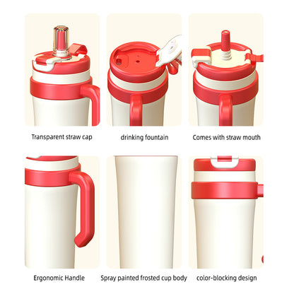 BPA-Free 40oz Stainless Steel Travel Mug with Custom Logo, Collapsible Handle, Vacuum Insulation, and 2-in-1 Lid for Sip or Straw Use