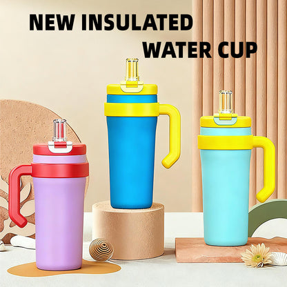 BPA-Free 40oz Stainless Steel Travel Mug with Custom Logo, Collapsible Handle, Vacuum Insulation, and 2-in-1 Lid for Sip or Straw Use