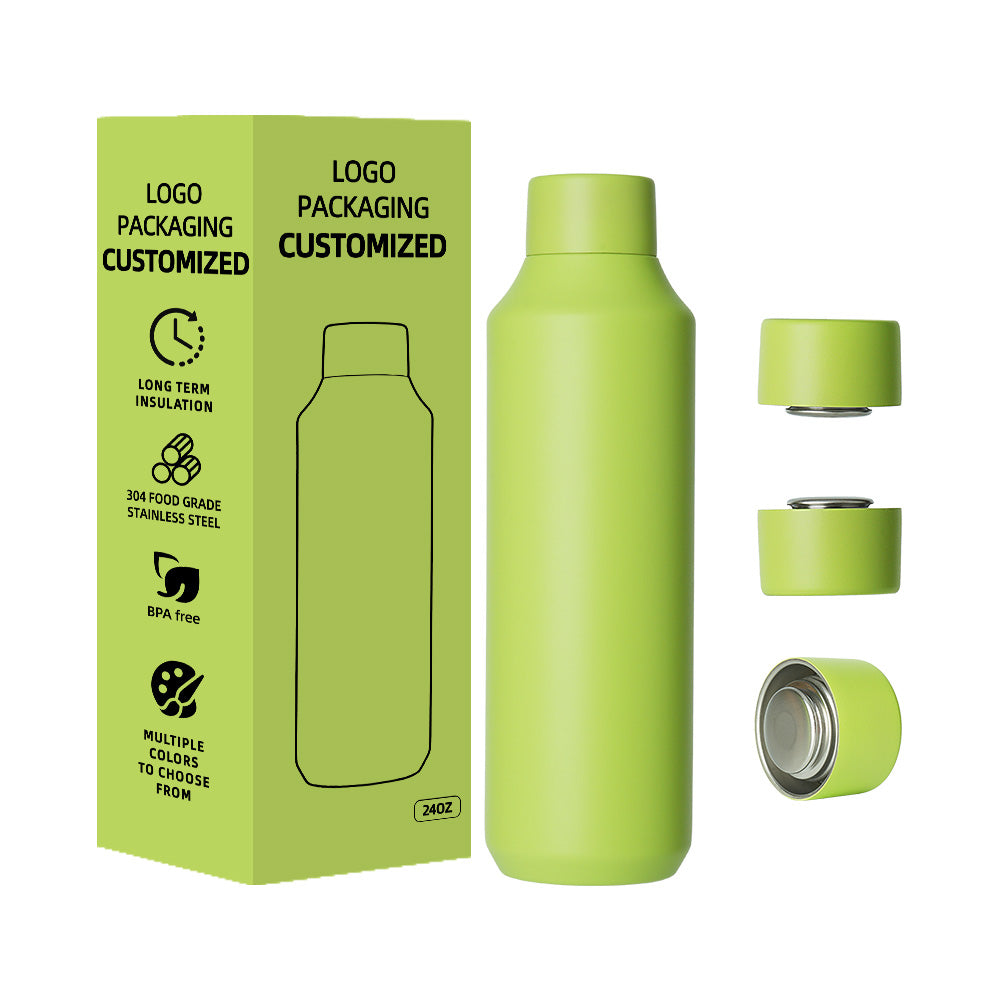 Ideal for sports and gym use, this 16oz/20oz/24oz bottle is made of 304 stainless steel, features a modern design, and offers vacuum insulation for both hot and cold drinks.