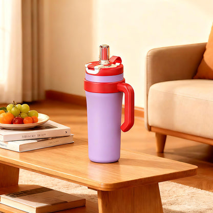 BPA-Free 40oz Stainless Steel Travel Mug with Custom Logo, Collapsible Handle, Vacuum Insulation, and 2-in-1 Lid for Sip or Straw Use