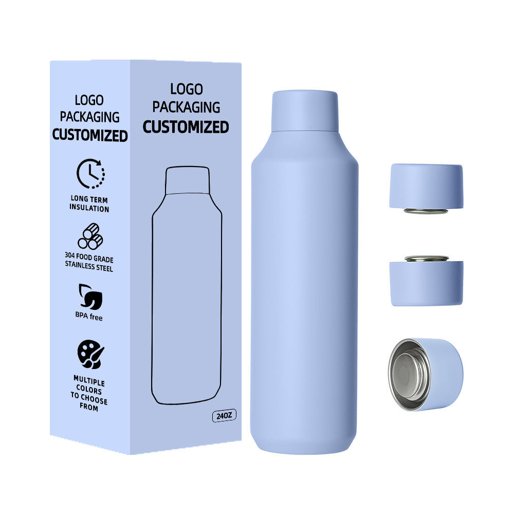 Ideal for sports and gym use, this 16oz/20oz/24oz bottle is made of 304 stainless steel, features a modern design, and offers vacuum insulation for both hot and cold drinks.