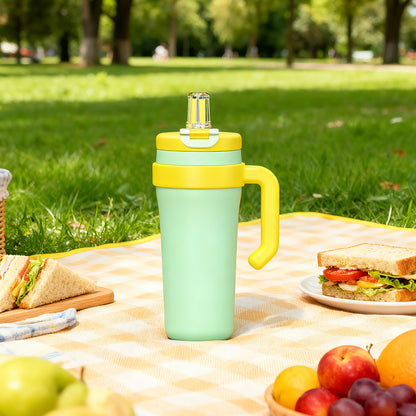 BPA-Free 40oz Stainless Steel Travel Mug with Custom Logo, Collapsible Handle, Vacuum Insulation, and 2-in-1 Lid for Sip or Straw Use