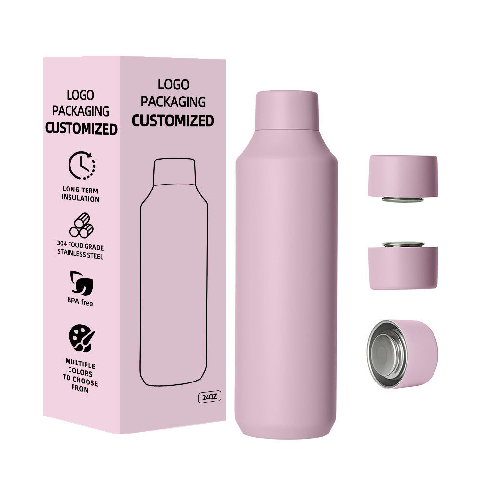 Ideal for sports and gym use, this 16oz/20oz/24oz bottle is made of 304 stainless steel, features a modern design, and offers vacuum insulation for both hot and cold drinks.