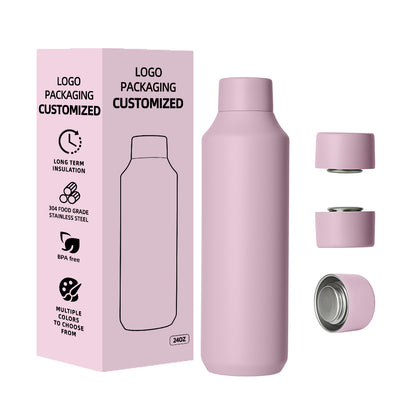 Ideal for sports and gym use, this 16oz/20oz/24oz bottle is made of 304 stainless steel, features a modern design, and offers vacuum insulation for both hot and cold drinks.