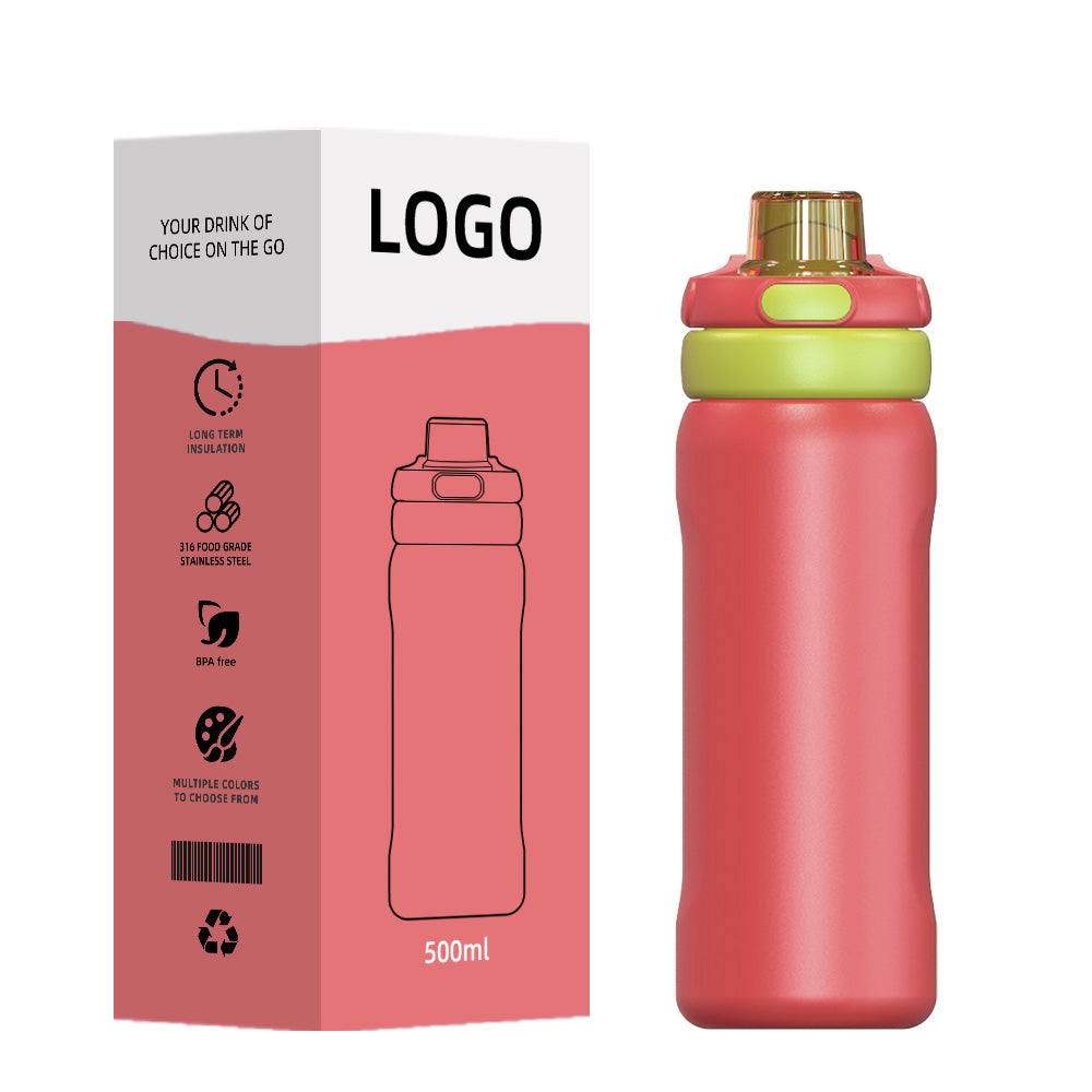 500ml Custom Colors Arrival Stainless Steel Cute Office Cup Tumbler with Handle and Straw for 12-24 Hours Thermal Insulation