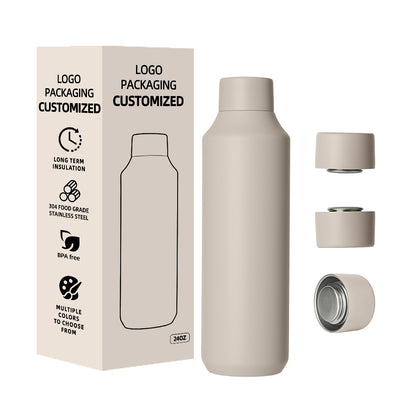 Ideal for sports and gym use, this 16oz/20oz/24oz bottle is made of 304 stainless steel, features a modern design, and offers vacuum insulation for both hot and cold drinks.