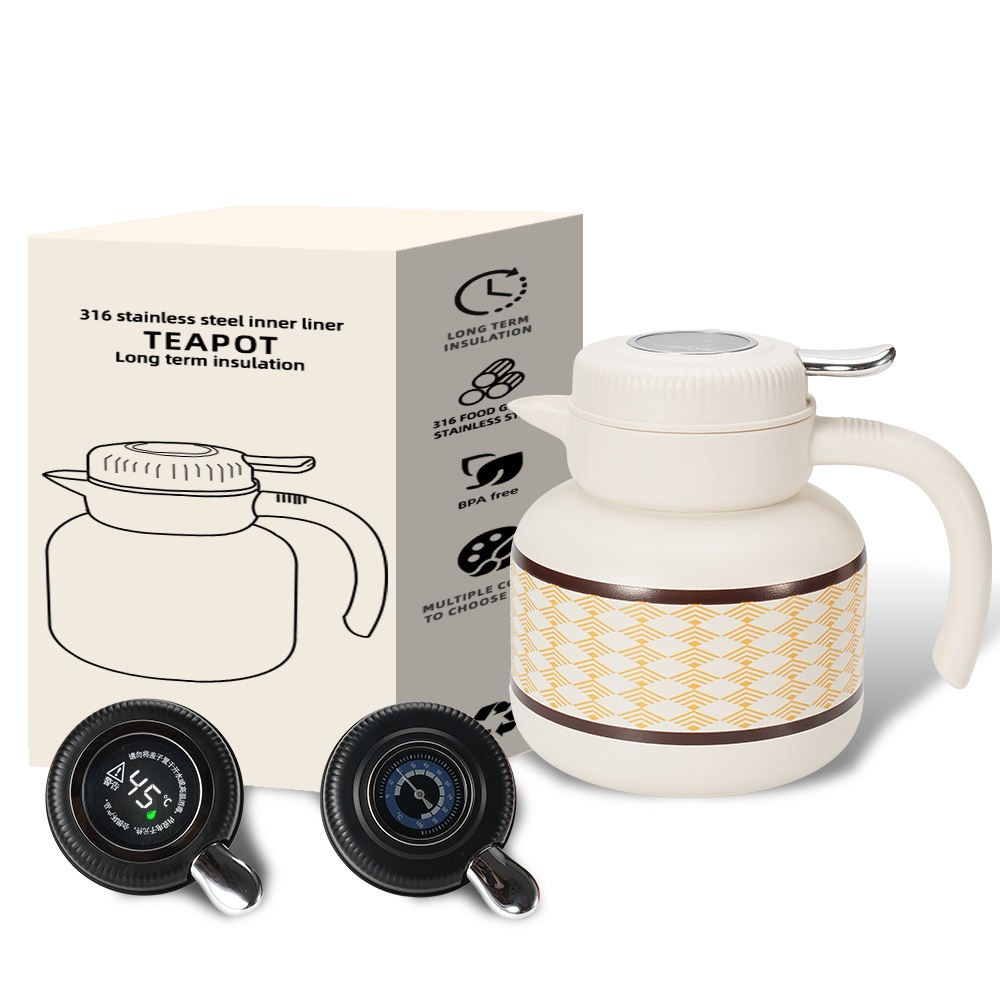 1.5L Glass Lined Stainless Steel Vacuum Thermos with Mechanical Temperature Measurement and Tea Strainer