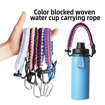 Paracord Handle for Wide Mouth Bottles 12 to 64oz, Water Bottle Handle for Hiking with Safety Ring and Carabiner