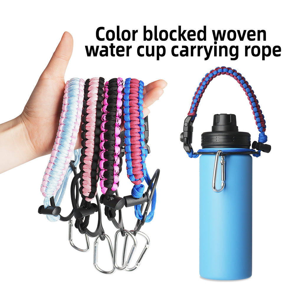 Paracord Handle for Wide Mouth Bottles 12 to 64oz, Water Bottle Handle for Hiking with Safety Ring and Carabiner