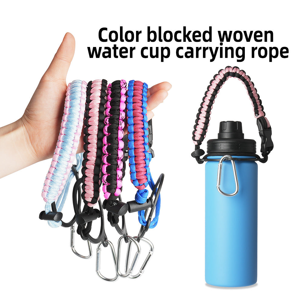 Paracord Handle for Wide Mouth Bottles 12 to 64oz, Water Bottle Handle for Hiking with Safety Ring and Carabiner