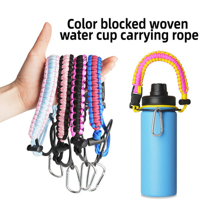 Paracord Handle for Wide Mouth Bottles 12 to 64oz, Water Bottle Handle for Hiking with Safety Ring and Carabiner