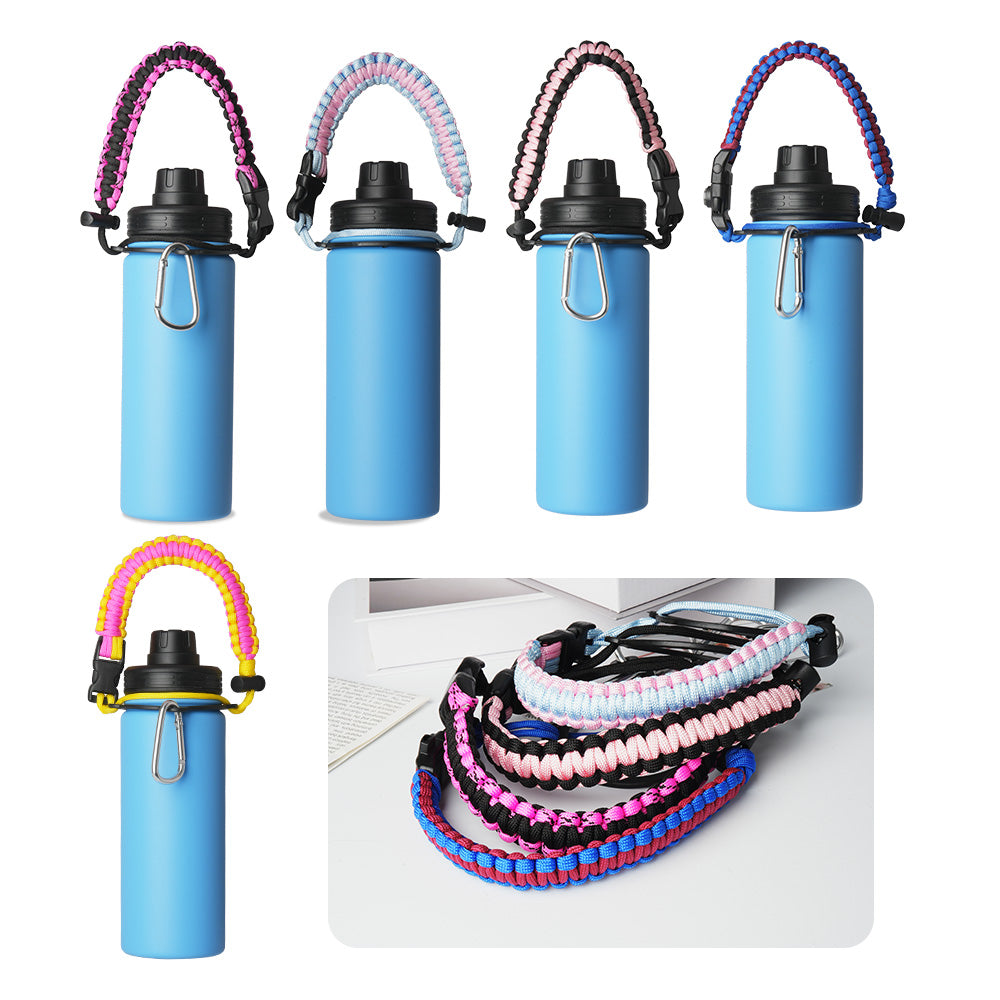 Paracord Handle for Wide Mouth Bottles 12 to 64oz, Water Bottle Handle for Hiking with Safety Ring and Carabiner