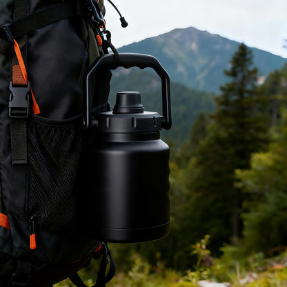 With a classic, customizable design, this 1.2L/1.8L stainless steel vacuum flask tumbler offers 12–24 hours of thermal insulation and a large, easy-grip handle.