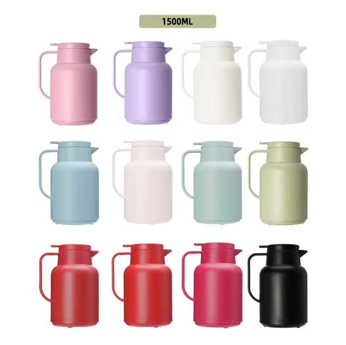 Household Large Capacity 1.5 Litre European Style Vacuum Jug Flask Coffee Pot with Glass Inner and Plastic Shell with Handle