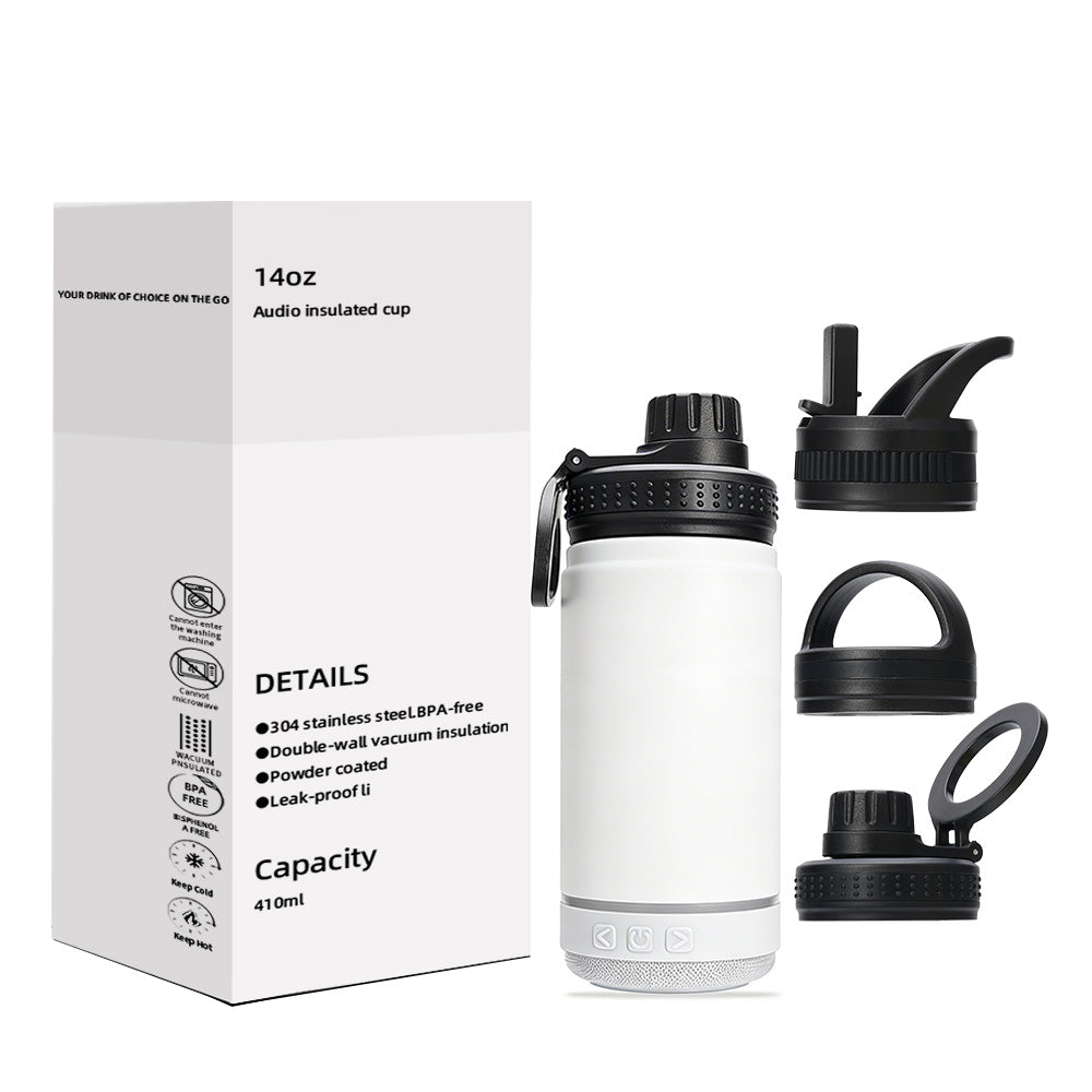 14oz Smart Metal Water Bottle for Gym and Outdoor Use Featuring a Magnetic Cell Phone Holder and a High Quality Bluetooth Speaker