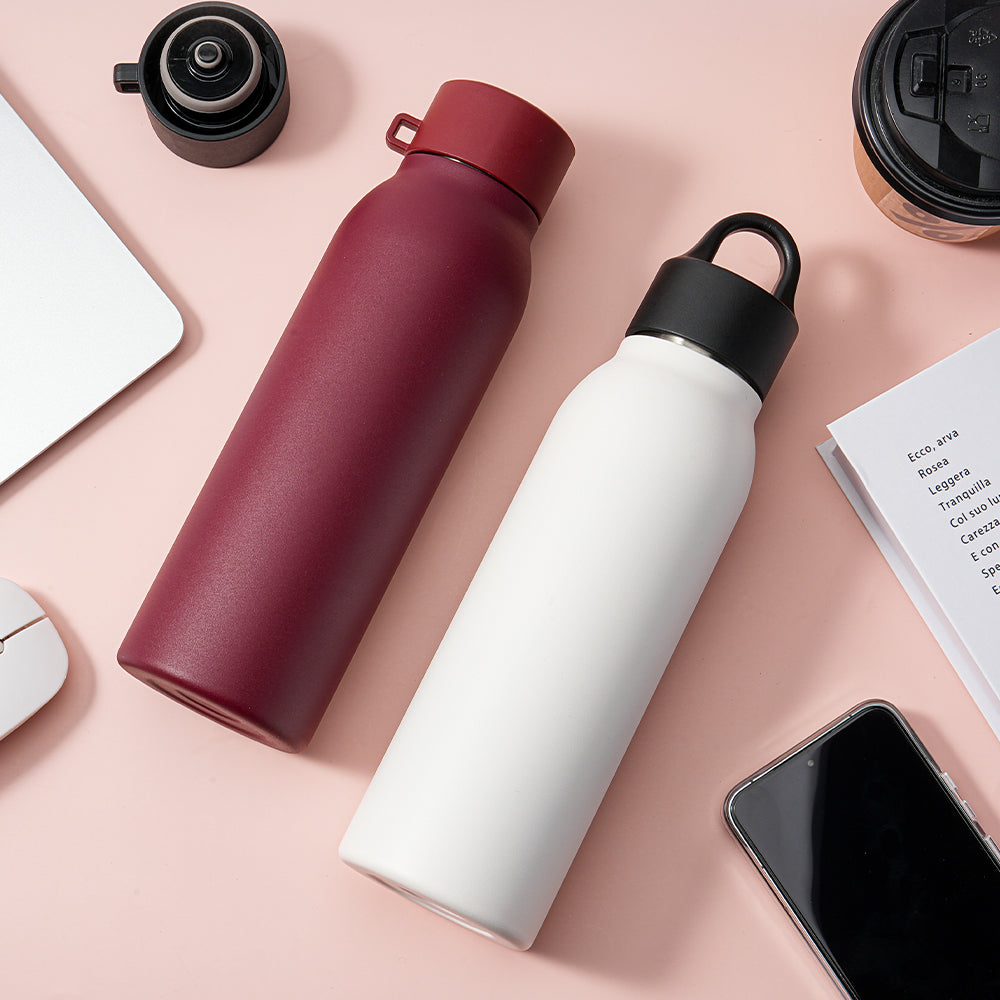 Keep drinks hot or cold with this 16oz eco-friendly stainless steel cup – double wall insulation, vacuum flask construction, lid included, and ready for a back-to-school logo.