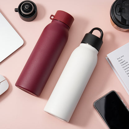 Keep drinks hot or cold with this 16oz eco-friendly stainless steel cup – double wall insulation, vacuum flask construction, lid included, and ready for a back-to-school logo.